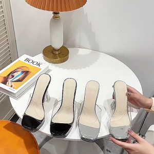 5 Inches High Block Heels for Women Open Toe Party Transparent Fashion