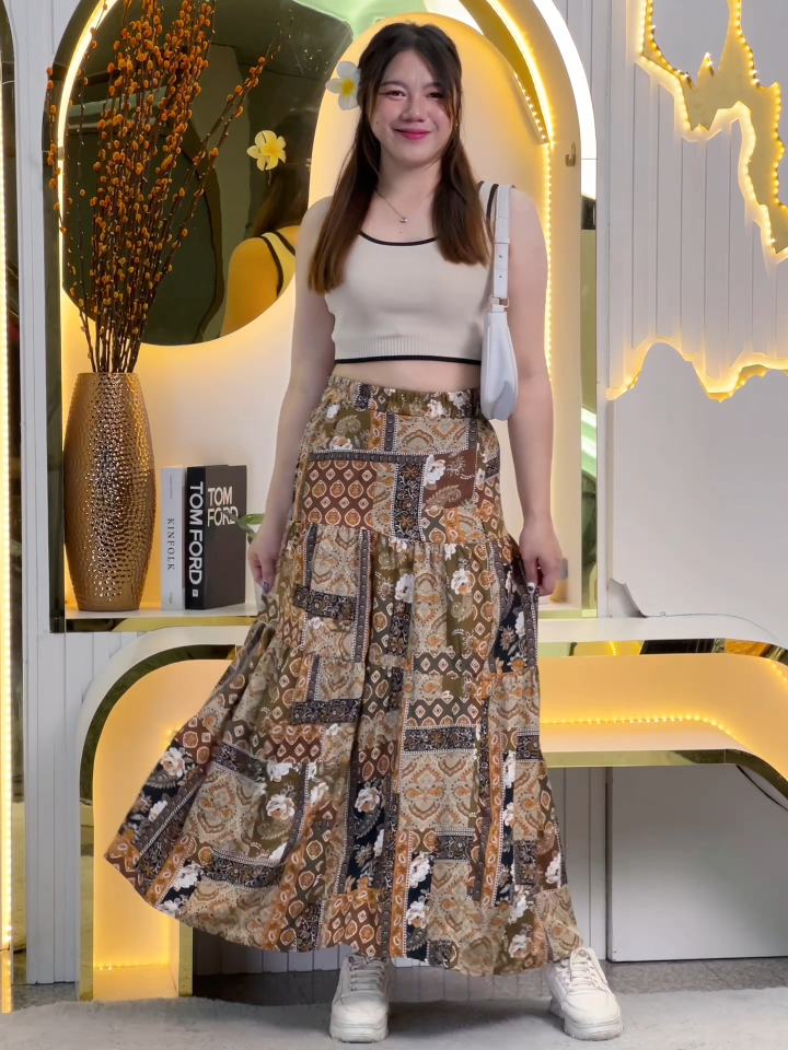 กระโปรงแฟชั่น กระโปรงชั้น กระโปรงยาว เอวยางยืด กระโปรงราคาถูก กระโปรงเอว สูงสินค้าพร้อมส่งจากไทยK9195 K9196