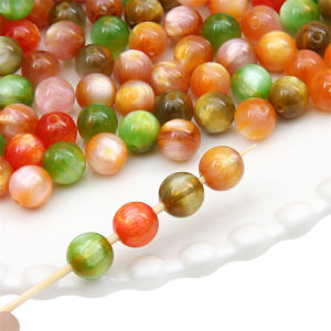 ลูกปัดทรงกลมตาแมวทำมือเรซินสีสันสดใส 8/10/12มม สำหรับลูกปัดสำหรับทำเครื่องประดับต่างหูสร้อยคอสร้อยข้อมือ DIY