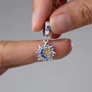 Hạt Charm Mặt Trời Mặt Trăng Sao Bạc 925 Sterling Làm Vòng Tay Dây Chuyền Tự Chế Quà Tặng Đính Hôn Sinh Nhật Zircon Cổ Điển
