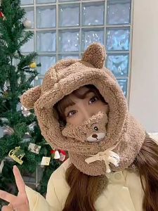 Cartoon Bear Ear Lamb Beanie Hat With Mask Winter Cartoon Hat With Mask Bear Ear Hats