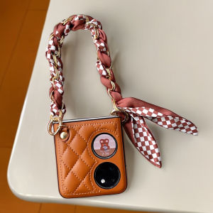 Luxury Fashion Leather Crossbody Phone Case for Huawei Pocket2 Foldable Screen Anti-Fall Long Strap Silk Scarf Elegant Womens New Model