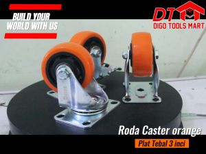 Roda Caster Orange Plat Tebal Mati 3 Inci