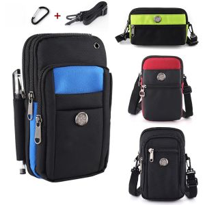 Multifunctional Mens Phone Bag Mini Belted Crossbody Work Bag Small Oxford Cloth Zipper Closure Korean Style Mobile Phone Pouch