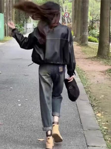 Retro Oversized Jeans Womens Autumn and Winter Pear Shapes High Waist Loose and Slimming Dad Harem Cropped Tappered Pants