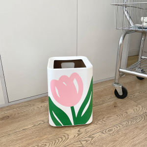 Large Size Double Bucket Tulip Shape Trash Can for Living Room Bedroom Home Use High Aesthetic Value Flat Top Plastic Garbage Can