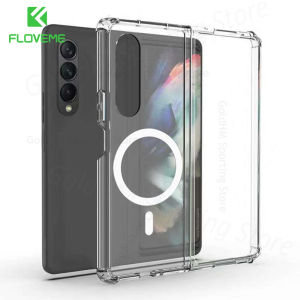 FLOVEME Magnetic Clear Phone Case For Samsung Galaxy Z Fold 5 Fold 4 Fold 3 5G Acrylic Transparent Hard PC Wireless Charging Back Cover For Galaxy Z Fold 5 Fold 4 Fold 3
