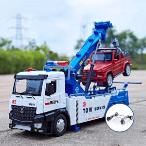 1:18 Double Hook Truck Alloy Rescue Car Toys Model Diecast Metal Vehice Door Opened Sound Light Lift Shrink Wrecker Toy Boy Gift