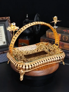 Italian style Metal fruit tray creative retro gold glass tray exquisite pastry fruit tray living room