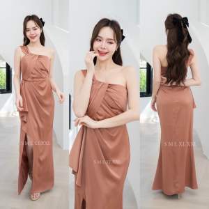 ชุดเดรส ชุดออกงาน ชุดราตรี FP045 เกรดพรีเมี่ยม เดรสยาวปาดไหล่