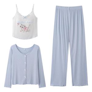 Miiow | Cat Woman Sleepwear Long Sleeve Strap Home Clothes Set For Women Spring Autumn New Style Outwear Compatible Polyester Fiber