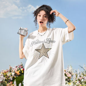 nuthink | Leopard Print Star Embroidery Letter T-shirt