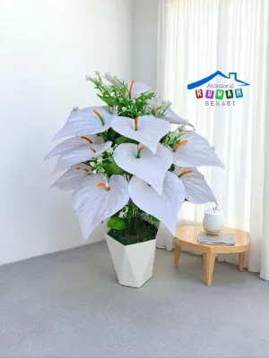 Bunga sudut anthurium Aron panda artificial 18 kuntum dengan pot diamond jumbo
