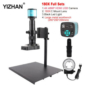 1080P Microscope กล้องจุลทรรศน์วิดีโอ48MP 4K กล้องจุลทรรศน์อุตสาหกรรม USB HDMI เลนส์1-130X/150X/180X ซูมได้เลนส์ C สำหรับเก็บภาพเครืองมือซ่อมโทรศัพท์