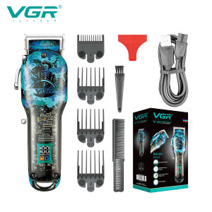 VGR Barber Hair Cut Machine Cordless Hair Trimmer Rechargeable Transparent Barber Professional Hair Clipper for Men V-685