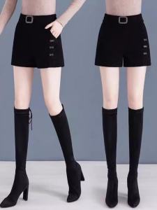 กางเกงขาสั้นเอวสูง ทรงหลวม ทรงหลวม กางเกงขายาวลำลองสำหรับฤดูใบไม้ร่วง/ฤดูหนาว กางเกงขายาวทรงหลวมสำหรับใส่ลำลองสำหรับผู้หญิง