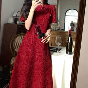New Chinese Style Large Size Cheongsam Dress Wedding Dinner Ceremony Slimming Belly Covering High Waist A-Line Dress