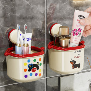 Bathroom Wall Mounted Storage Rack Toothpaste Toothbrush Comb Organizer Plastic Suction Cup Washstand Toilet Bathroom Holder