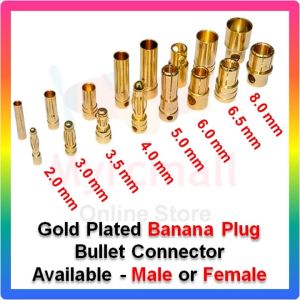 Gold Plated Banana Plug Connector Set - 2.0mm, 3.0mm, 3.5mm, 4.0mm, 5.0mm, 5.5mm, 6.0mm, 6.5mm, 8.0mm - High Current Capacity