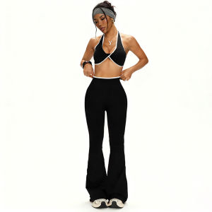 PMWRUN Womens 2-Piece Yoga Set High-Waist Flare Leggings with Tummy Control And Contrast Color Sports Bra for Gym Fitness Outfi