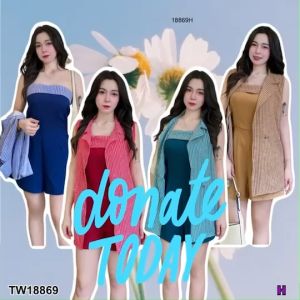 ชิ้น เสื้อปกสูทแขนกุด 2 ช่อง ลายสก็อต + จั้มสูทเกาะอกขาสั้น ที่มีคุณภาพ 20 วันของการจัดส่ง