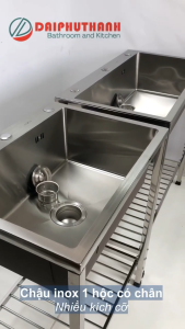 Chậu Rửa Chén Bát 1 Hộc Rửa Lớn Có Chân Nhiều Kích Thước Kèm Vòi Inox Nóng Lạnh - Tặng xịt xà bông