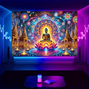 VIKAMA Mandala Buddha Statue Lotus Tapestry for Meditation Rooms Yoga Studios and New Chinese-Style Living Rooms
