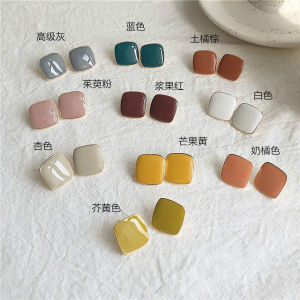 Retro Hong Kong Style Square Glaze Drop Earrings Womens French Unique Design Elegant High-End Commute Ear Studs Jewelry