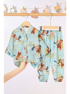 Zhaotai Childrens Summer Sleepwear Thin Silk Home Clothes Set for Boys And Girls Baby Air Conditioning Suit Cotton Silk