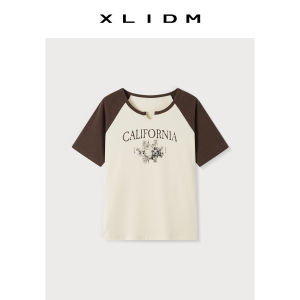 Degradable Eco-Friendly Fabric Short Sleeve T-Shirt Womens plus Size American Contrast Color Insert Shoulder Sleeve Top