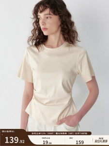 Designer plus Modal Silk Short Sleeve T-Shirt Elastic Waist Pleated Hem Breathable Comfortable Womens Commute Style round Neck Top