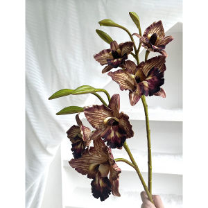 High-Quality Density Home Decor Purple Coffee Color Artificial Orchid Fake Flower Wedding Decoration Tabletop Display Props