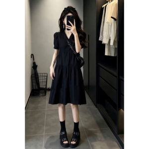 LIRUSHAN | French Hepburn Style Slimming V-Neck Summer Black Maxi Dress