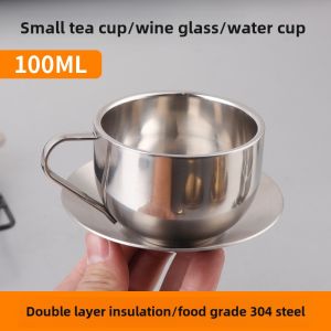 Double Layered Heat Insulated 304 Stainless Steel Cup with Handle Mini Childrens Water Cup Two Oz Small Wine Cup Tea Cup