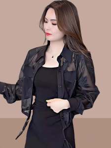 เสื้อเชิ้ตแขนยาวป้องกันแสงแดดแฟชั่นสำหรับผู้หญิง ฤดูร้อน 2025 เสื้อคาร์ดิแกนผู้หญิง ทรงหลวม สไตล์ทำงาน เสื้อคลุมกันหนาว