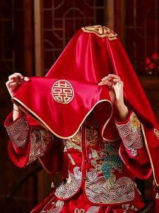 FENGHONGTAO | Red Chinese Style Embroidered Wedding Veil with Tassels