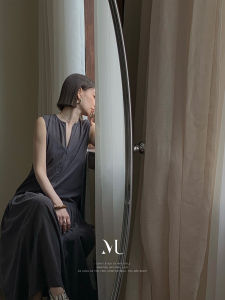 Molin Salted Sea Veil V-neck Drawstring Vest Dress Lazy Vacation Style 2023 New High Waist Cotton A-line Midi Skirt Dress