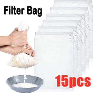 15pcs Reusable Nylon Milk Filter Bags 100 Mesh For Soy Yogurt Tea Beer Coffee Oil Food Kitchen Strainer Drawstring Reusable Nut Milk Bag with Drawstring - Fine Mesh Nylon Filter Bag for Soy Milk/Coffee/Tea Durable Multi-Purpose