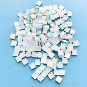 200 Pieces 1cm Iridescent White Glass Mosaic Tiles 4mm Thick Crystal Mosaic Supplies for DIY Craft Home Decor Coaster Vase