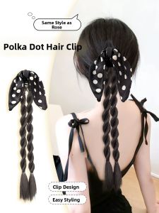 JUZITING | Womens Ponytail Clip-in Hair Extension Twisted Braids Summer Fresh Polka Dot Simulated French Braids New Chinese Style