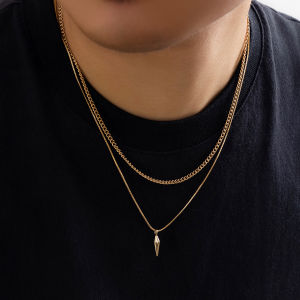 2pcs/set Stainless Steel Metal Rivet Pendant Thin Snake Chain Necklace for Men Punk Silver Color Cuban Link Chain Choker