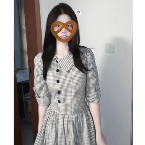 LIRUSHAN | Đầm Caro Phong Cách Pháp Dành Cho Mùa Thu Định Hình eo