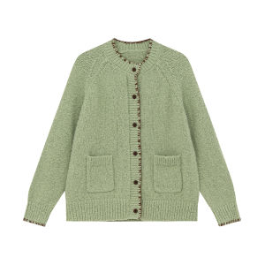 NIHAOKANONG | Áo Cardigan Tay Raglan Cổ Đối Chiếu Dây Tròn