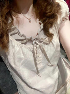 Brandy Girl BM Three-Button Light Pink Bubble Sleeve Linen Short Sleeve Shirt Women Slimming Short T-Shirt Cotton Material