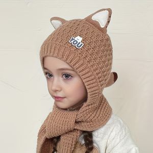 1pc Adorable Cat Ear Warm Hat for Kids - Cozy Knit Hooded Cape Stretch Fit Fall/Winter Outdoor Activities for 8-12 Years Cat Hat