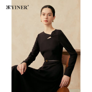 French Style Lace Knot Neck Merino Wool Dress