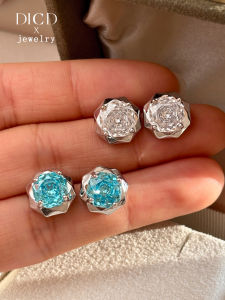 Pure Silver Flashing Rose Cut Diamond Womens Earrings Beautiful Unique Fashionable New 2025 Autumn Winter Ear Jewelry