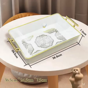 [Arfex]Food Tray Nampan Saji Transparan Aesthetic Dengan Tutup Wadah Buah Dan Roti Serving Platters