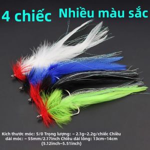 ICERIO 3/6 Chiếc Sea-Ducer Streamer Thép Carbon Cao Cấp Móc Lông Vũ Chống Nước Mặn Cho Cá Bass Pike Cá Hồi Cá Ngừ Ven Bờ
