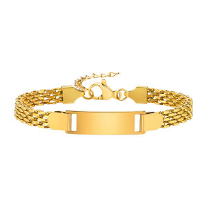 Vnox Customized Personalized Engrave ID Name Date Bracelet with Tennis Chain for Women Girls，Gold Color Stainless Steel Newborn Birthday Boy Girl Gift Jewelry
